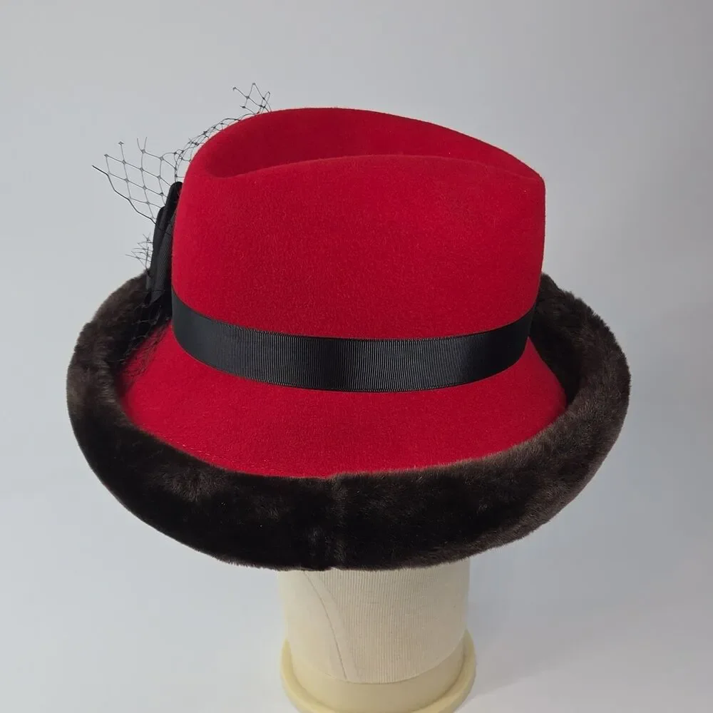 Betmar New York Hat 100% Wool Red Black Flower One Size Women Winter Lot of TWO